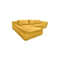 canapé d'angle meubletmoi canapé convertible angle gauche en tissu côtelé jaune - winnie
