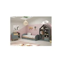 chambre complète enfant altobuy kaina - chambre 90x200cm avec commode 3t et dressing cabane coloris gris et naturel -