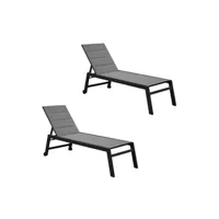chaise longue - transat sweeek lot de 2 bains de soleil solis en textilène matelassé transats 6 positions structure gris anthracite textilène gris