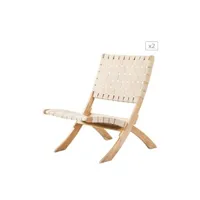 lot de 2 fauteuils de jardin matera en bois d'acacia fsc blanchi corde naturelle