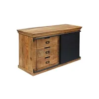 commode antic line créations - meuble en bois de manguier 3 tiroirs portes coulissantes en fer