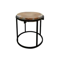 table d'appoint meubletmoi bout de canapé/table d'appoint ronde bois de teck et ciment - berthy