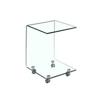 table d'appoint meubletmoi bout de canapé carré en verre trempé avec 4 roulettes - ice