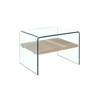 table d'appoint meubletmoi table d'appoint en verre trempé et étagère décor chêne - ice