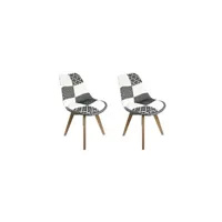 chaise meubletmoi lot 2 chaises patchwork noir et blanc - lidy