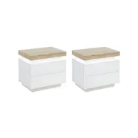table de chevet vente-unique.com lot de 2 tables de chevet - 2 tiroirs - mdf laqué - avec leds - coloris : blanc et chêne - halo ii