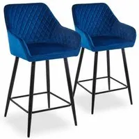 lot de 2 chaises de bar velours bleu veronika