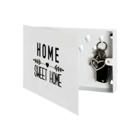 boîte à clés à motif home sweet home avec 9 crochets en métal laqué blanc