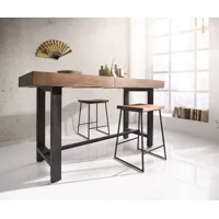 table-bar blokk 165x60cm acacia marron avec cadre en métal