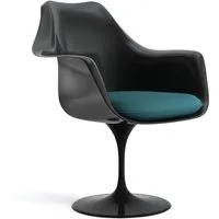 knoll international chaise avec accoudoirs saarinen tulip - ultrasuede - pétrole - noir - coussin d'assise - ultrasuede - fixé