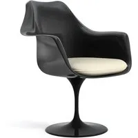 knoll international chaise avec accoudoirs saarinen tulip - vinyl - blanc - noir - coussin d'assise - vinyle - rotatif