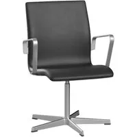 fritz hansen chaise de bureau oxford pied 5 branches dossier bas - hauteur d'assise fixe - cuir noir - avec accoudoirs