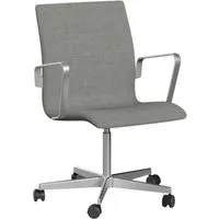 fritz hansen chaise de bureau oxford à roulettes 5 branches dossier bas - hauteur d'assise fixe - remix gris clair - avec accoudoirs