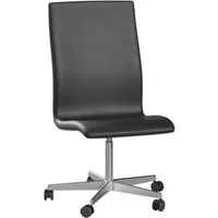 fritz hansen chaise de bureau oxford à roulettes 5 branches dossier moyen - hauteur d'assise fixe - cuir noir - sans accoudoirs