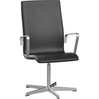 fritz hansen chaise de bureau oxford pied 5 branches dossier moyen - réglable en hauteur - cuir noir - avec accoudoirs