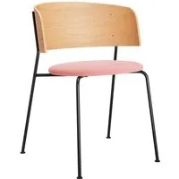 objekte unserer tage fauteuil avec accoudoirs wagner - strcuture noire - chêne - vidar 622 rose - avec patins en feutre