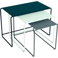 fermob tables gigognes oulala / set de 3  - bleu acapulco/gris orage/menthe verte