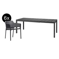 nardi bundle  table à rallonges rio dureltop 140 cm + 6x net chaise à accoudoirs anthracite