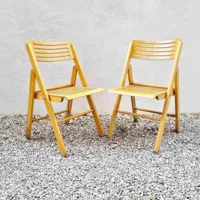 paire de chaises pliantes modernes du milieu siècle/fauteuils lounge vintage en bois nature italie années 60
