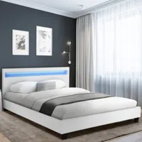 lit avec led 140x190 cm blanc
