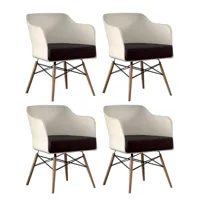 lot de 4 chaises design nordika coque blanche et hêtre massif coussin anthracite
