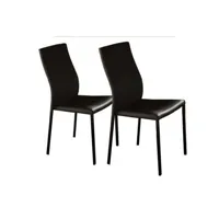 lot de 2 chaises design hellen polyuréthane façon cuir noir pieds laqués noir