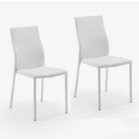 lot de 2 chaises design hellen polyuréthane façon cuir blanc et acier blanc