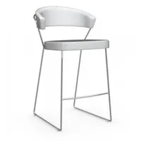 chaise de bar new york design italienne  structure acier chromé assise cuir blanc optique