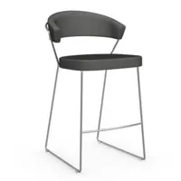 chaise de bar new york design italienne  structure acier chromé assise cuir grège