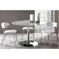 table repas armony en verre blanc et acier chromé diamètre 120 cm