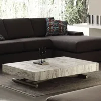 table basse relevable extensible block design vintage piétement taupe 80 x 120 cm