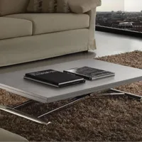 table basse relevable extensible lift wood gris béton piètement acier chromé 110 x 70 cm