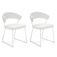 lot de 2 chaises new york design italienne  structure acier chromé assise cuir blanc