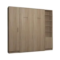 composition armoire lit escamotable smart-v2 chêne naturel couchage 160 x 200 cm colonne armoire et bibliothèque
