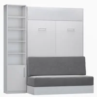 composition lit escamotable blanc mat dynamo sofa canapé gris couchage 140 x 200 cm colonne bibliothèque