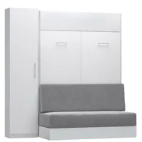 composition lit escamotable blanc mat dynamo sofa canapé gris couchage 140 x 200 cm colonne rangement