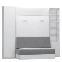 composition lit escamotable blanc mat dynamo sofa canapé intégré gris couchage 140 x 200 cm colonne armoire + bibliothèque