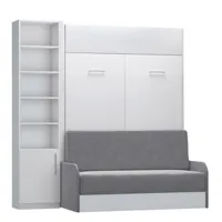 composition lit escamotable blanc mat dynamo sofa canapé + accoudoirs gris colonne bibliothèque 140*200