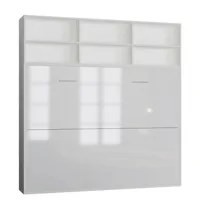 lit escamotable strada-v2 structure blanc mat façade blanc brillant avec surmeuble 140*200 cm