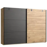 armoire portes coulissantes portland style industriel 250 cm chêne graphite