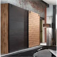 armoire portes coulissantes portland style industriel 300 cm chêne graphite