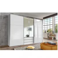 armoire de rangement coulissante marita verre blanc 2 miroirs 3 tiroirs l 300 h 216 cm