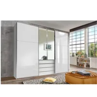 armoire de rangement coulissante marita verre blanc 2 miroirs 3 tiroirs l 300 h 236 cm