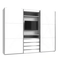 armoire de rangement coulissante marita verre blanc partie centrale tv l 300 h 236 cm