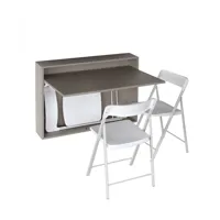 bureau/table extensible mural gris taupe avec 3 chaises intégrées blanche