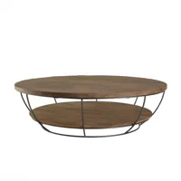table basse scandinave ronde 120x120cm double plateau en bois finition teck recyclé