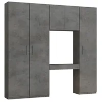 ensemble de rangement pont table bureau tiroir gris béton largeur 250 cm