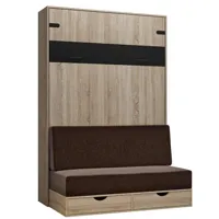 lit escamotable style industriel key  sofa chêne bandeau noir canapé marron 140*200 cm