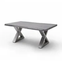table basse claren plateau 110 en acacia laqué gris piétement x acier brossé