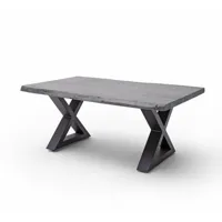 table basse claren plateau 110 en acacia laqué gris piétement x laqué anthracite